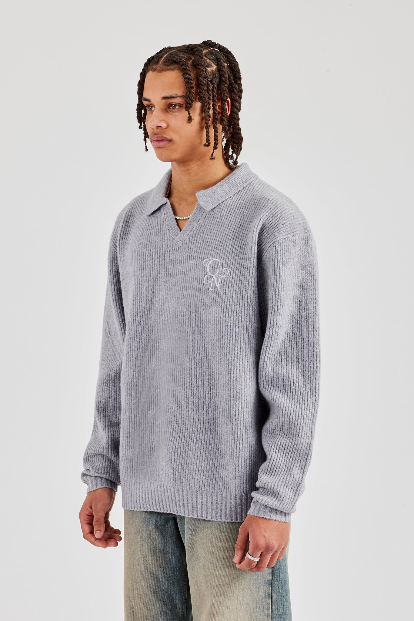 Knit Collared Sweat - Grey